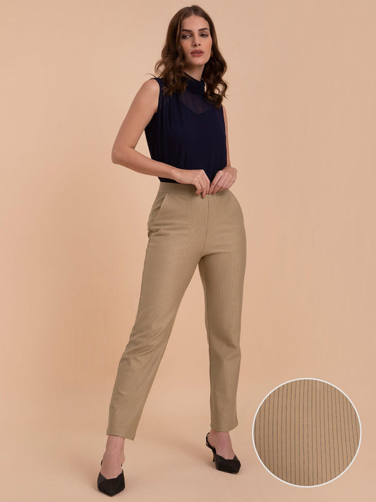 Striped LivIn Bootcut Pants - Beige