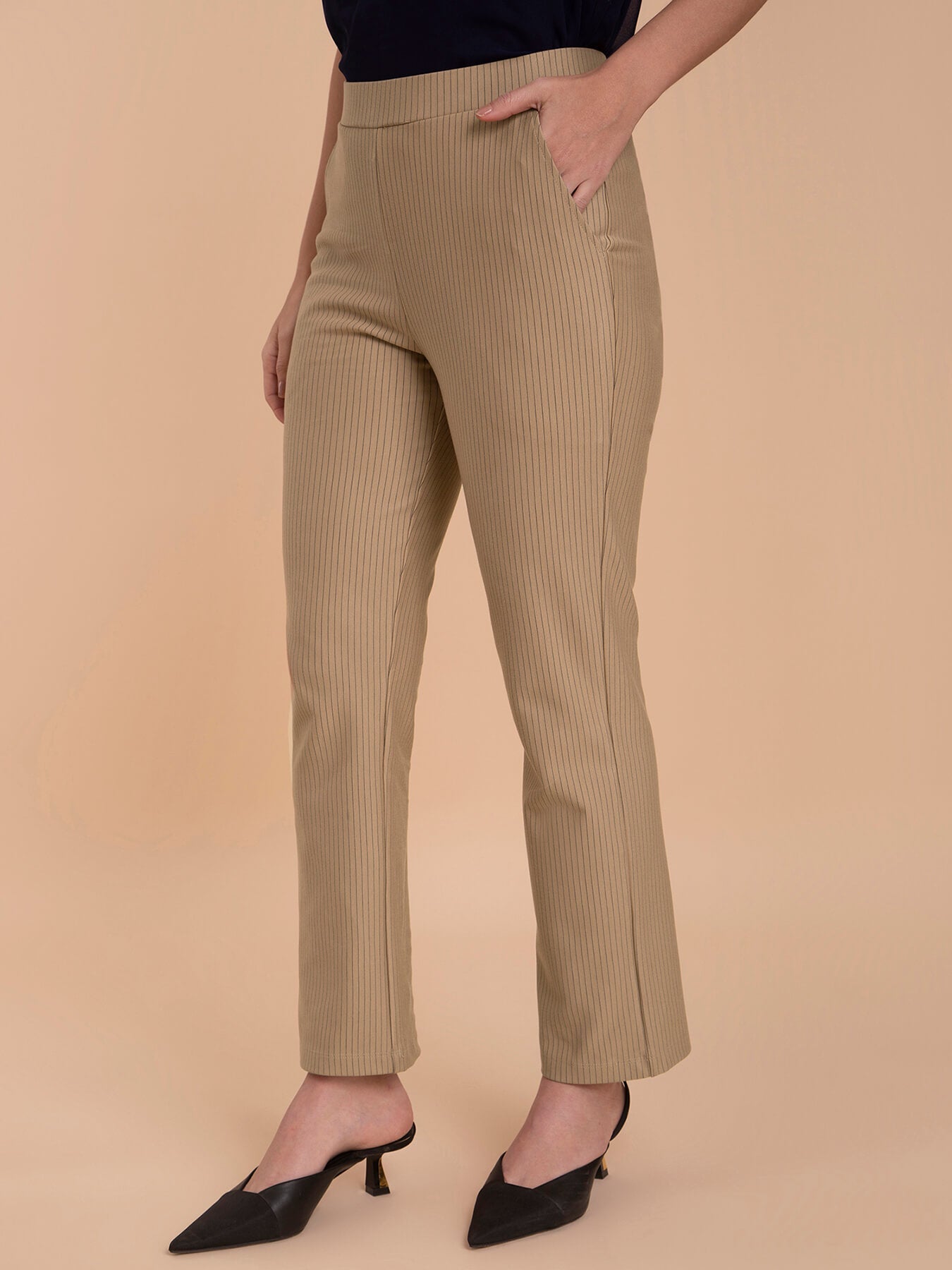 Striped LivIn Bootcut Pants - Beige