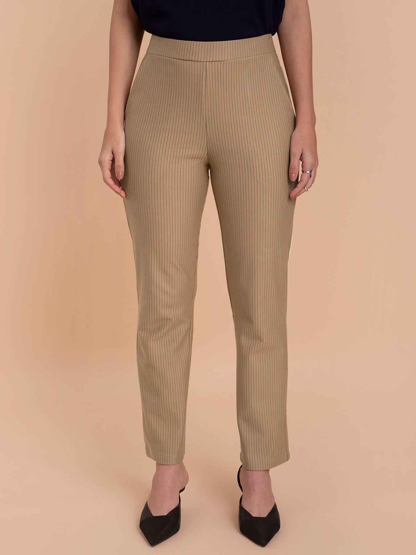 Striped LivIn Bootcut Pants - Beige
