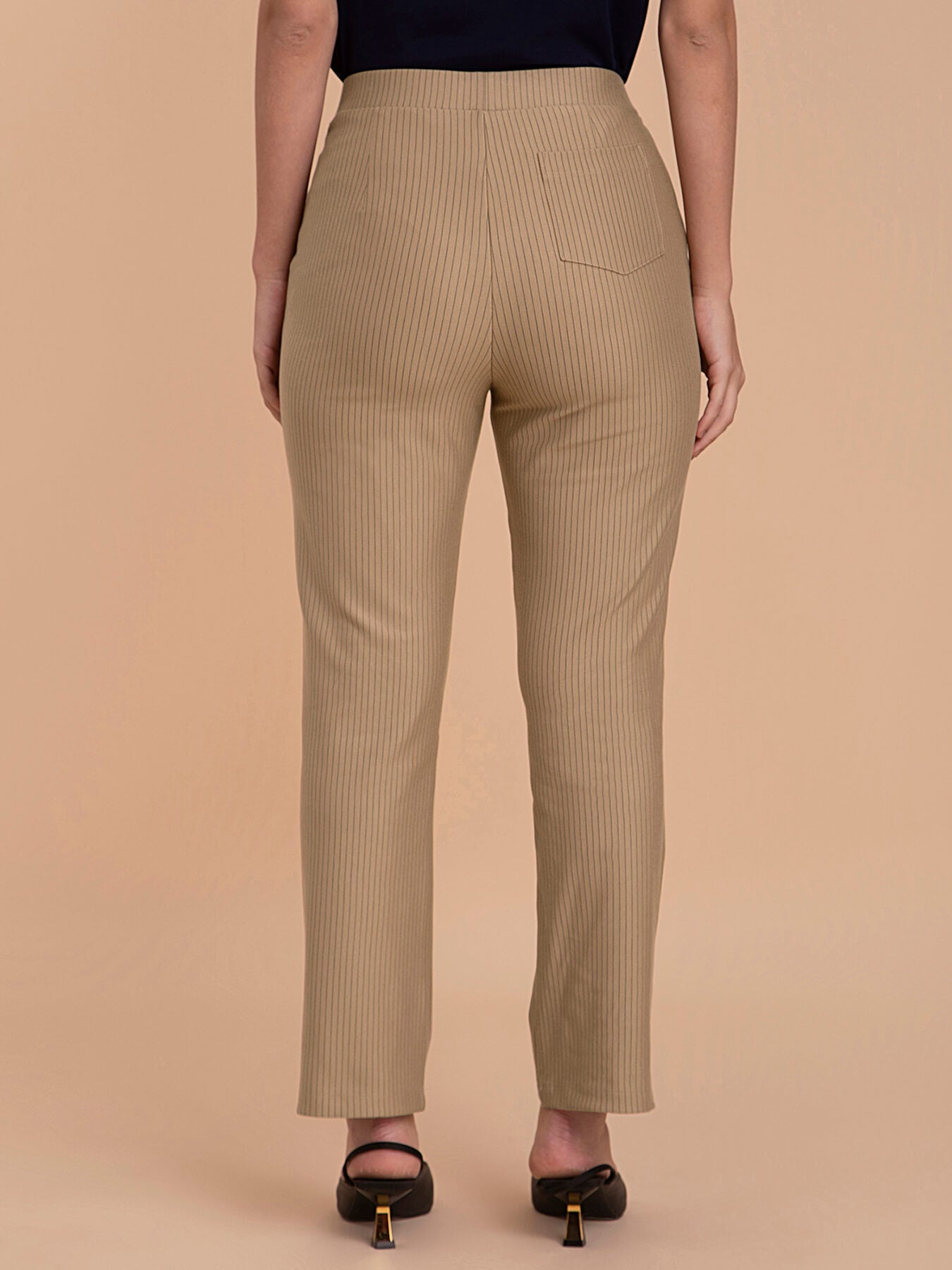 Striped LivIn Bootcut Pants - Beige