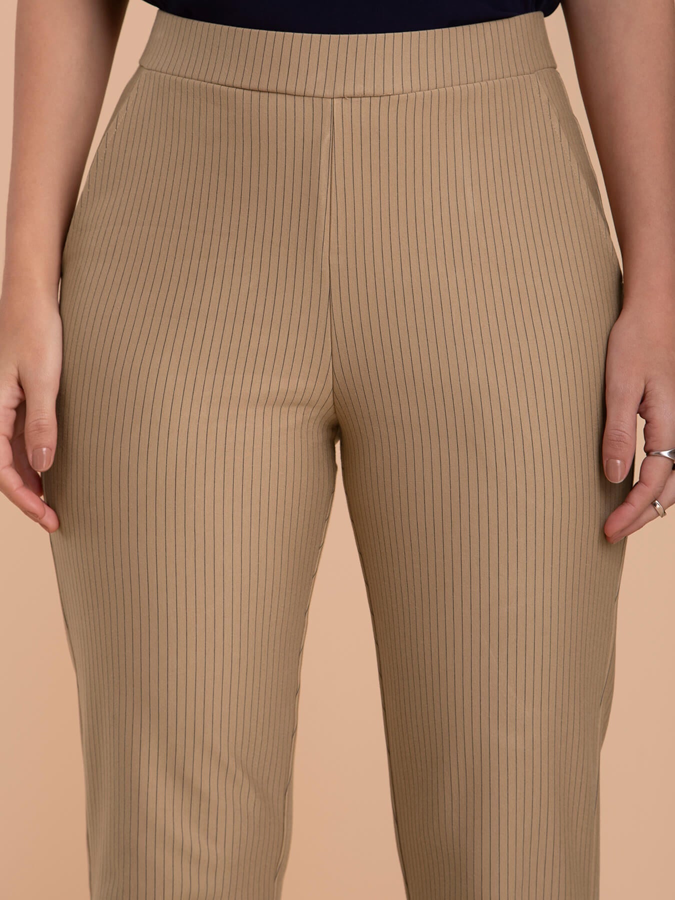 Striped LivIn Bootcut Pants - Beige