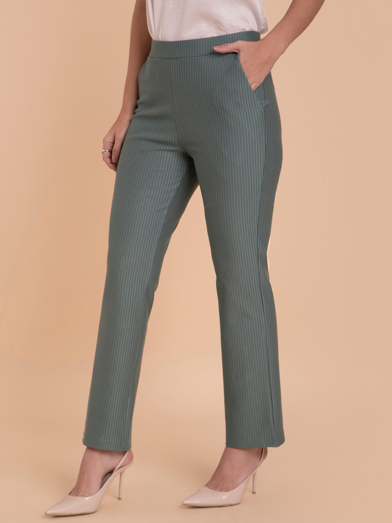 Striped LivIn Bootcut Pants - Sap Green