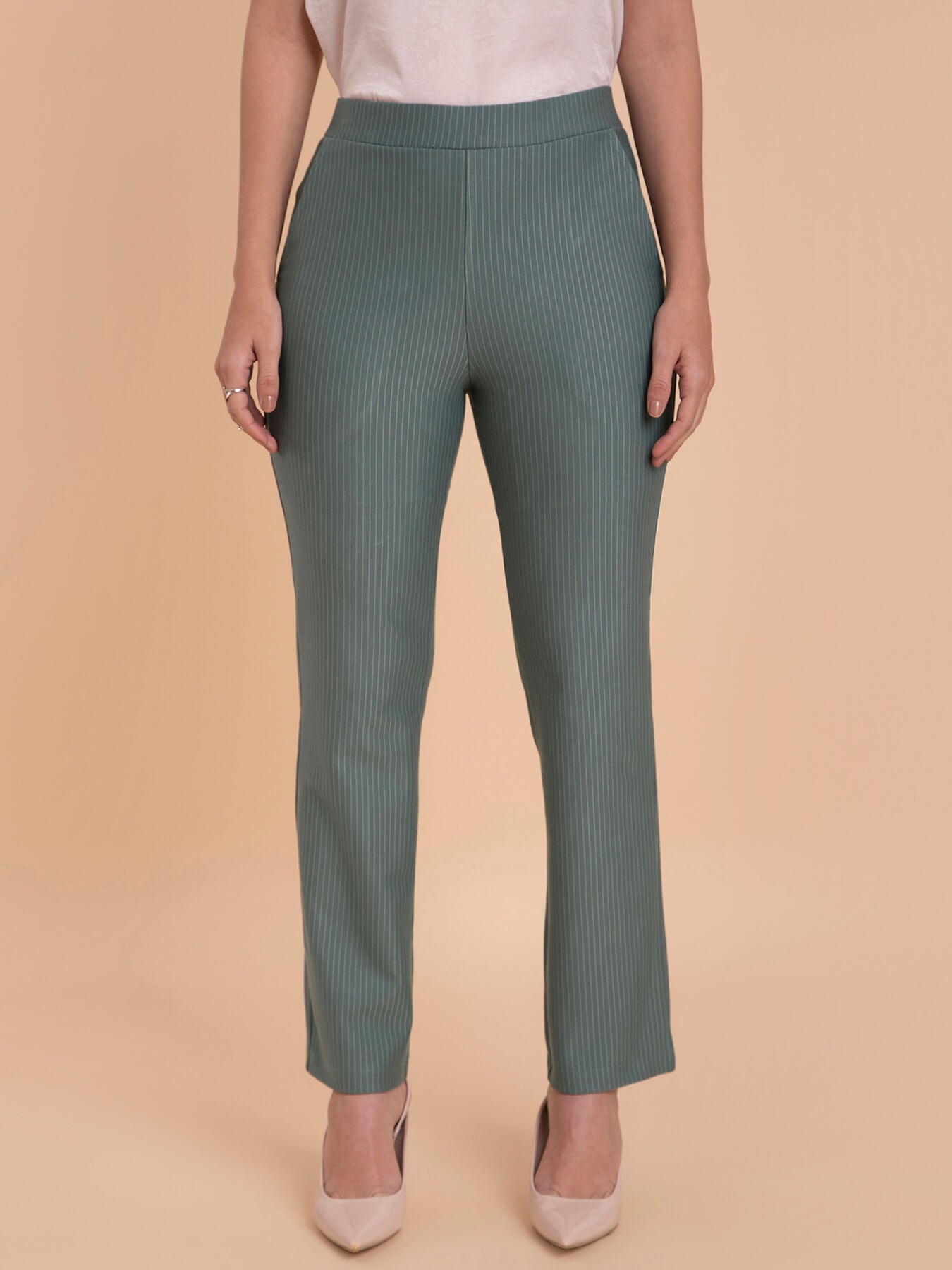 Striped LivIn Bootcut Pants - Sap Green