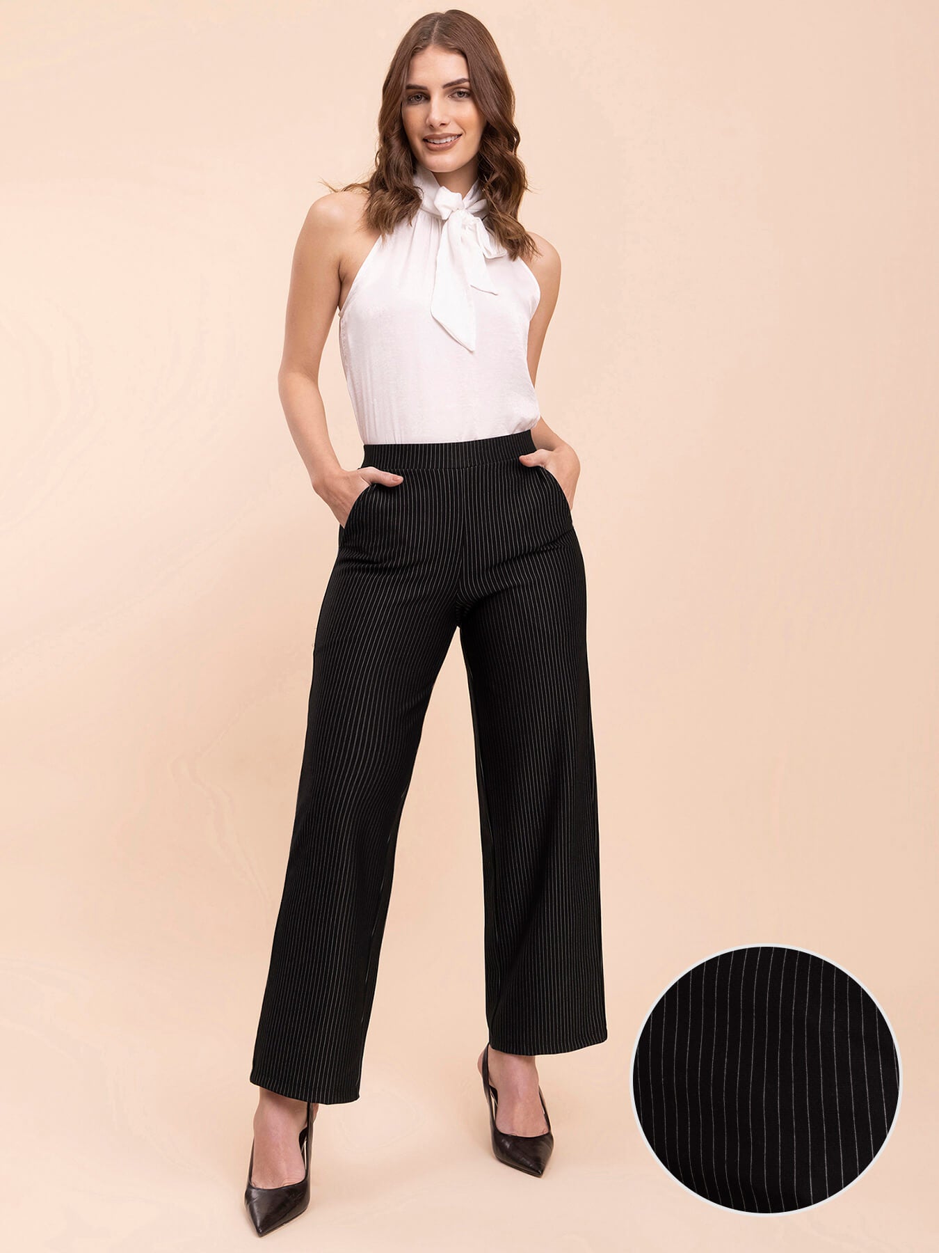 Striped LivIn Wide-Leg Pants - Black