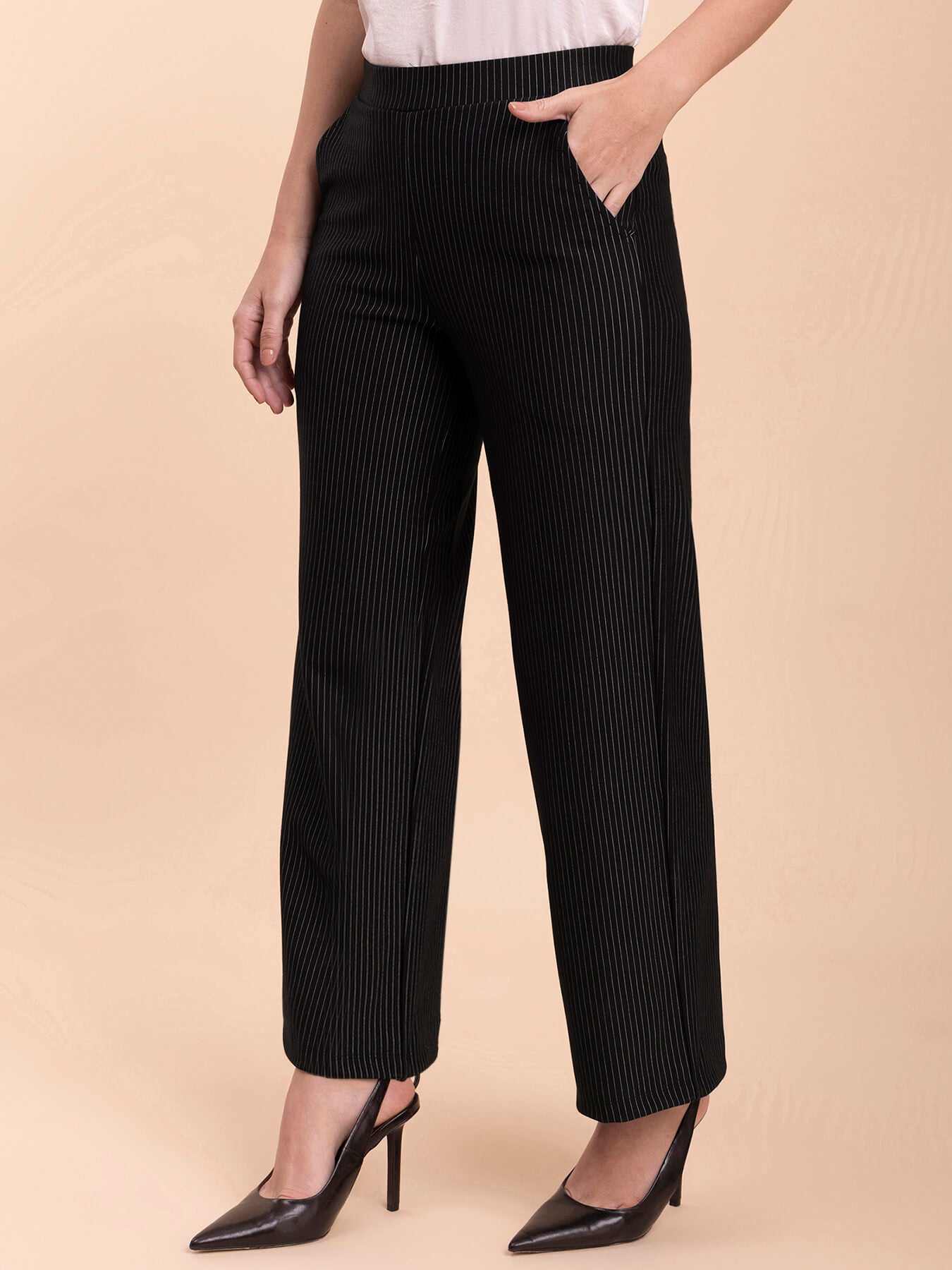 Striped LivIn Wide-Leg Pants - Black