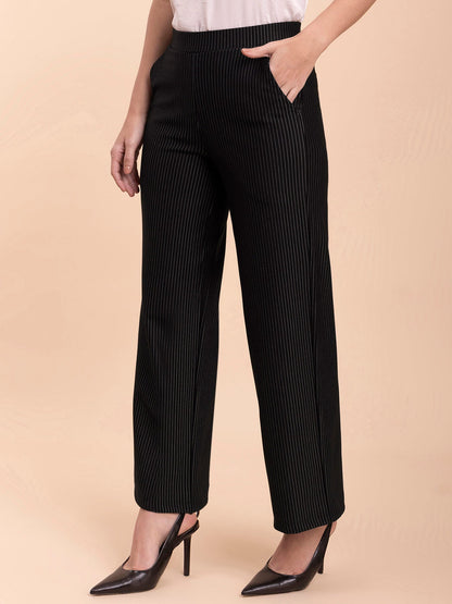 Striped LivIn Wide-Leg Pants - Black