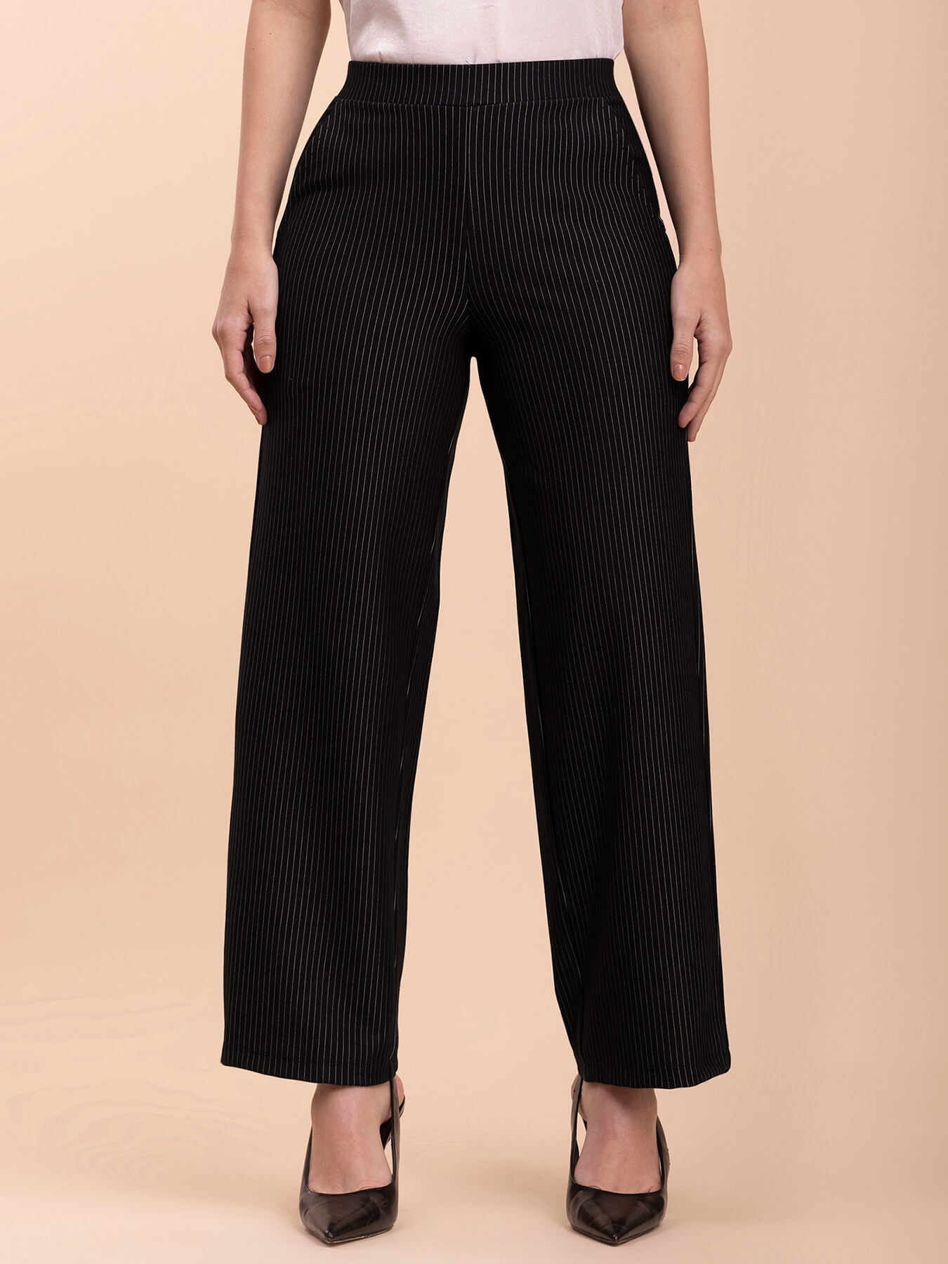 Striped LivIn Wide-Leg Pants - Black