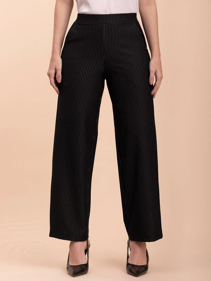 Striped LivIn Wide-Leg Pants - Black