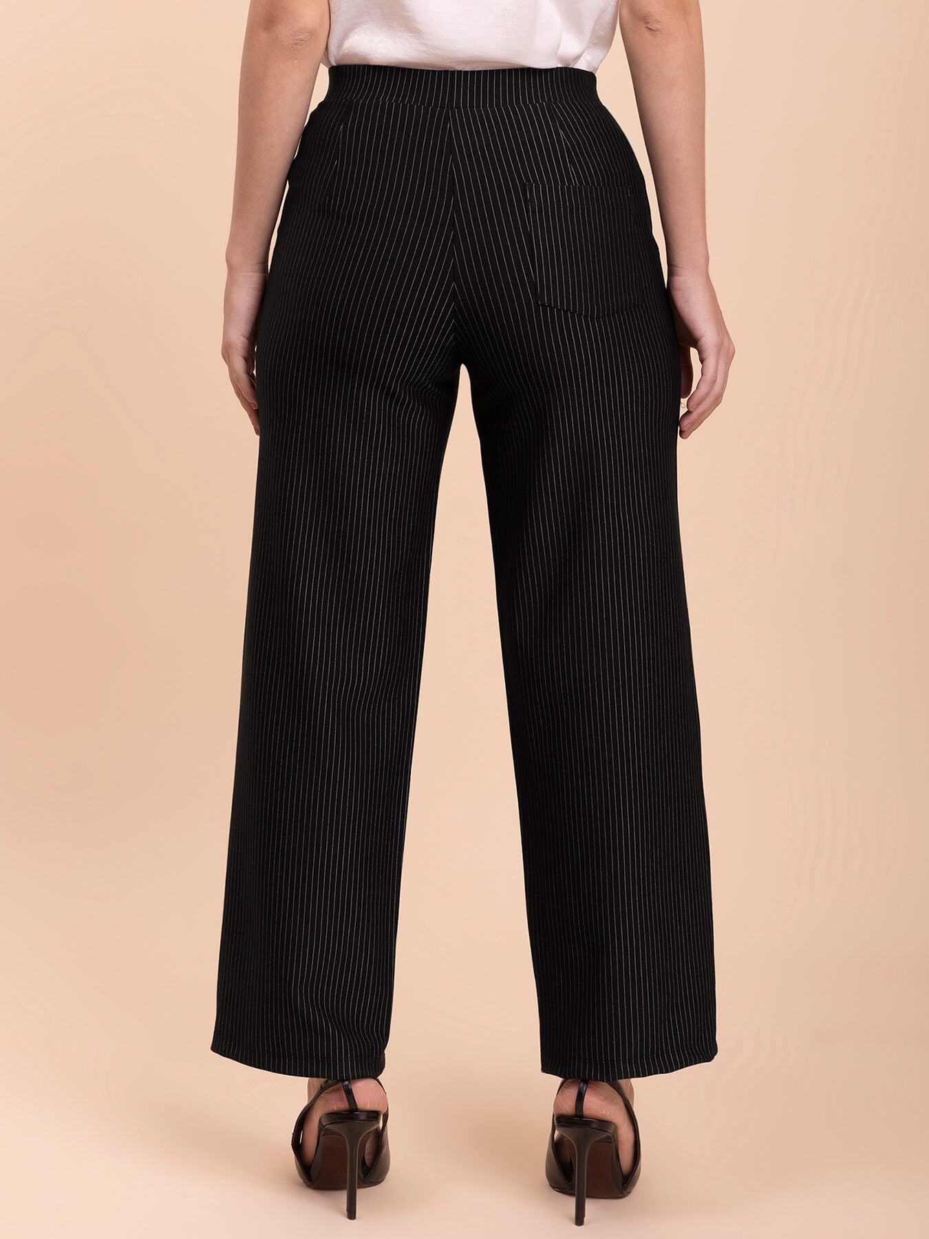 Striped LivIn Wide-Leg Pants - Black
