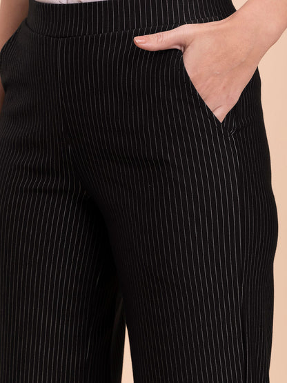 Striped LivIn Wide-Leg Pants - Black