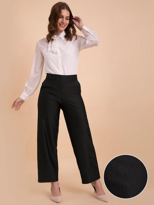 Striped LivIn Wide-Leg Pants - Black