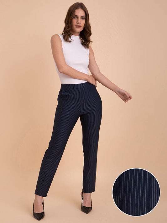Striped LivIn Bootcut Pants - Navy Blue