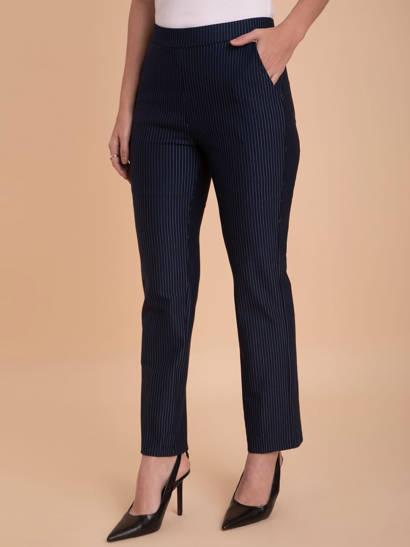 Striped LivIn Bootcut Pants - Navy Blue