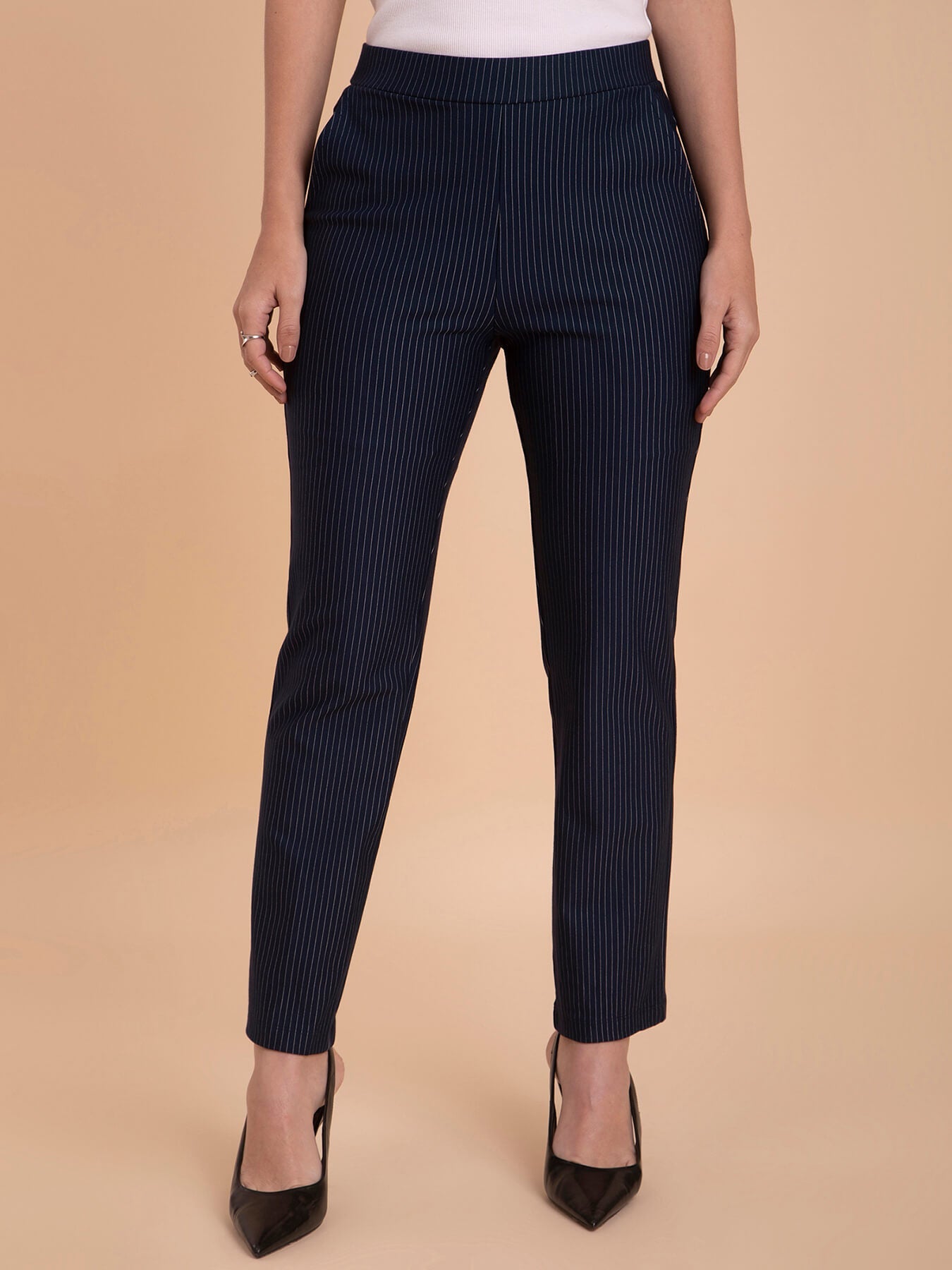 Striped LivIn Bootcut Pants - Navy Blue