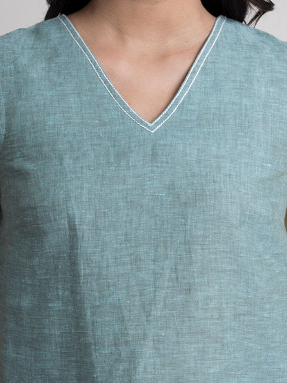 Linen Stitch Detail Top - Green