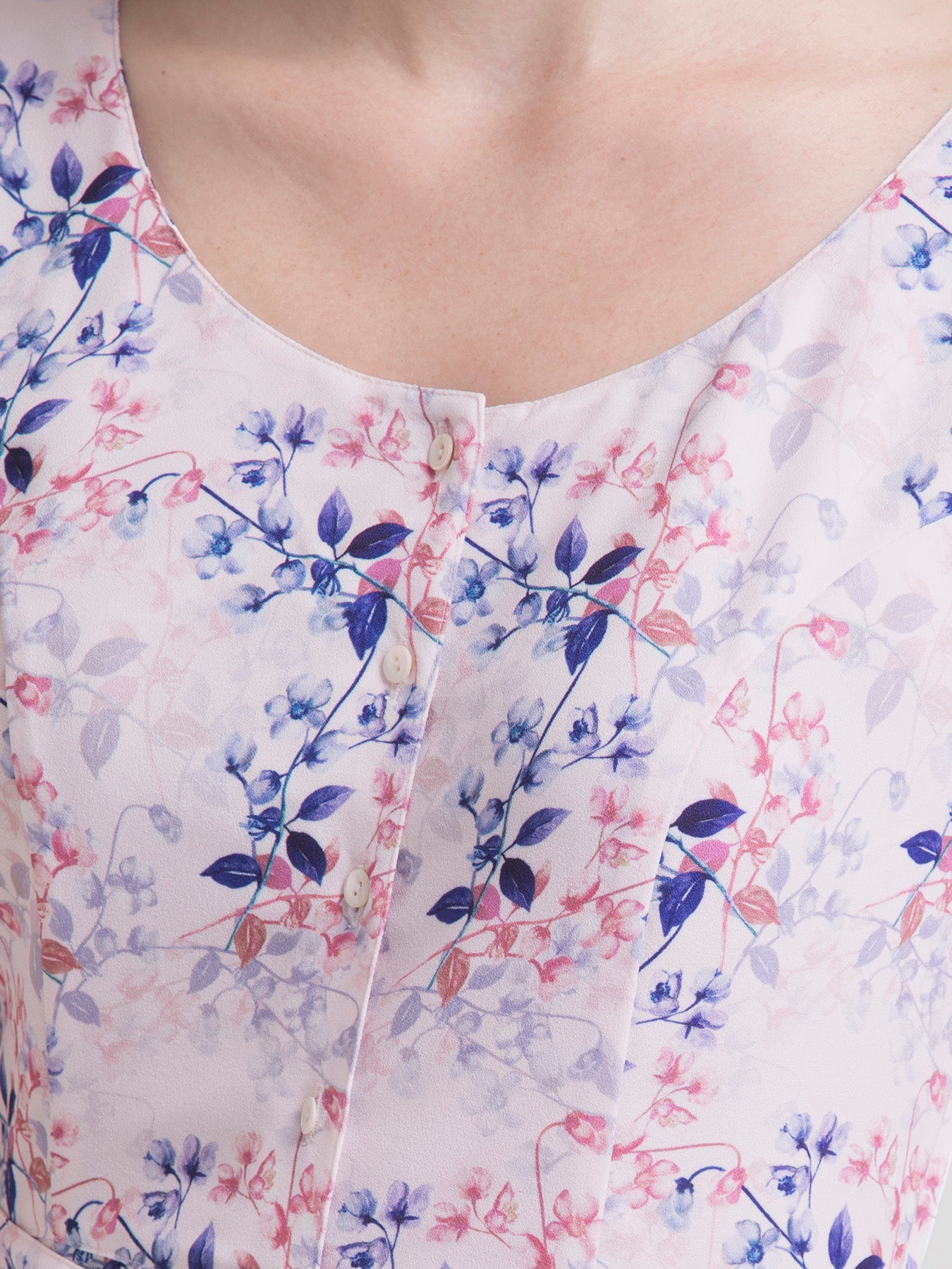 Round Neck Ditsy Floral Playsuit - Pink and Blue