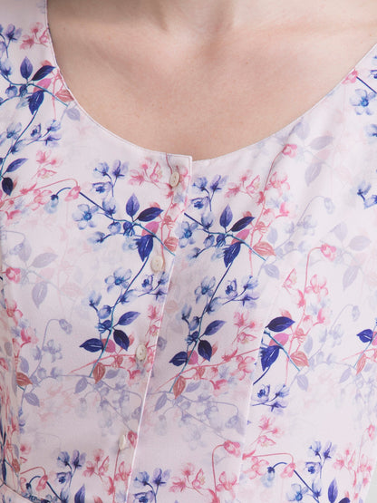 Round Neck Ditsy Floral Playsuit - Pink and Blue