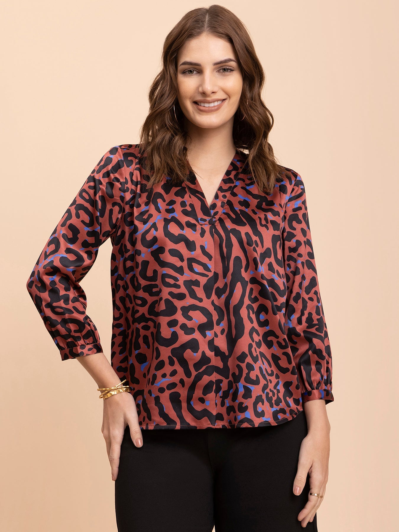 Satin Animal Print Top - Multicolour