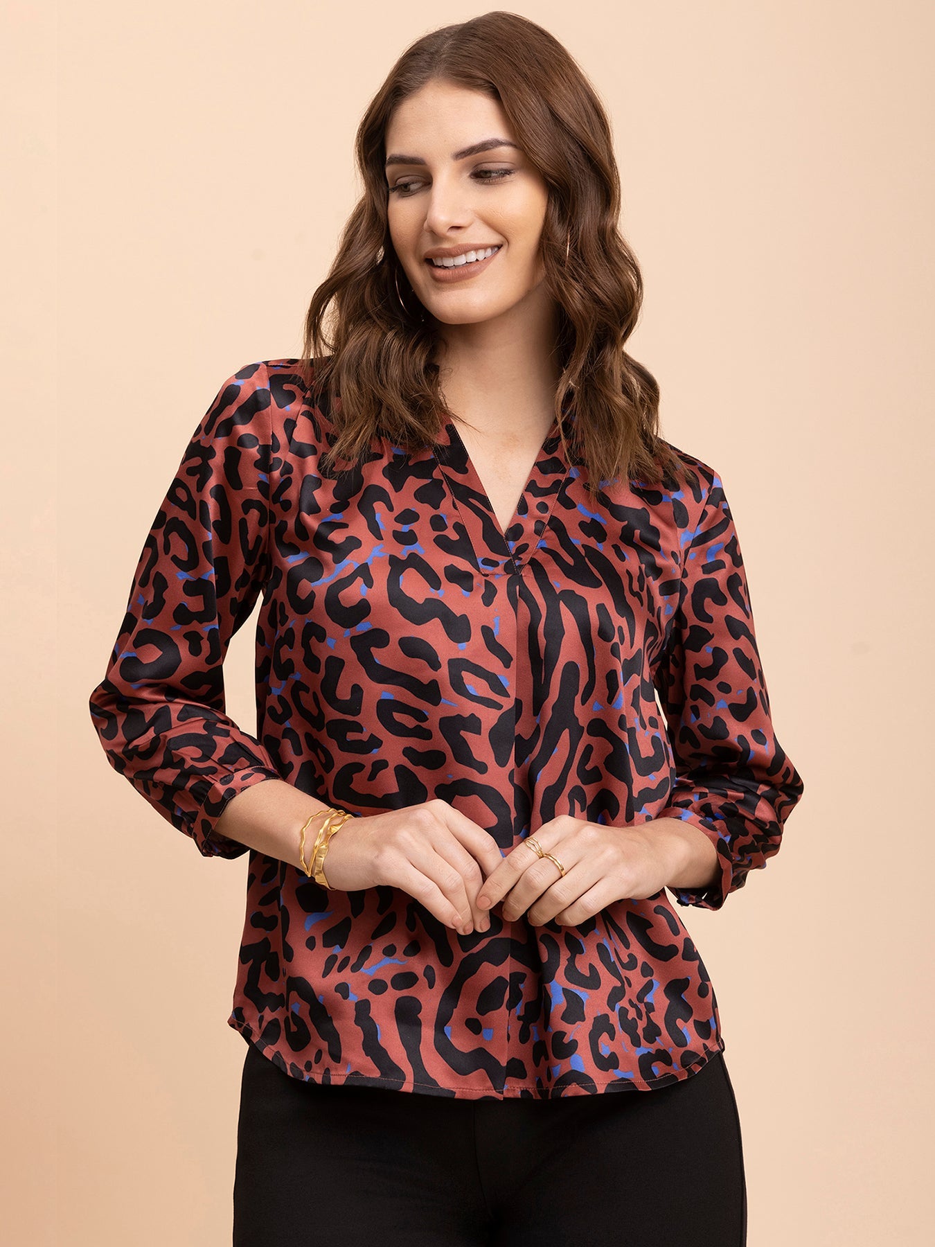 Satin Animal Print Top - Multicolour