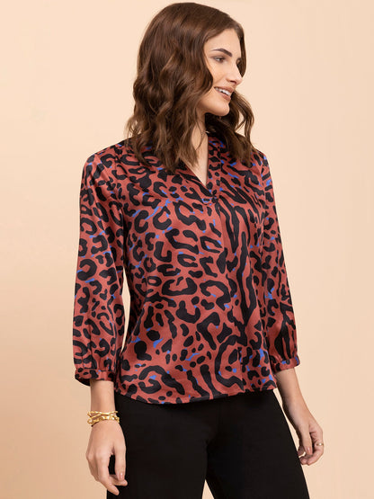 Satin Animal Print Top - Multicolour