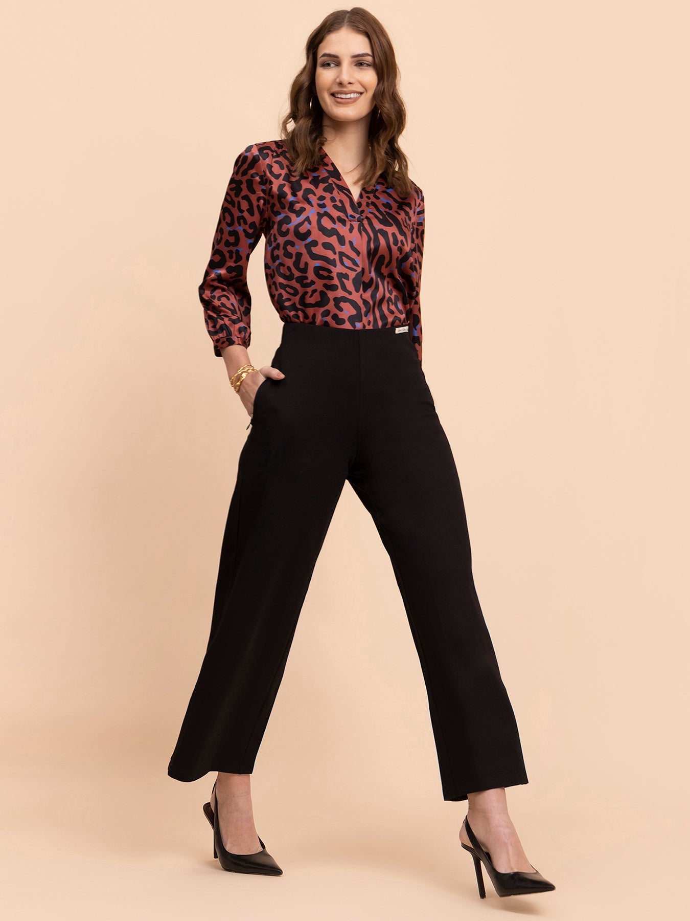 Satin Animal Print Top - Multicolour