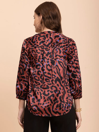 Satin Animal Print Top - Multicolour