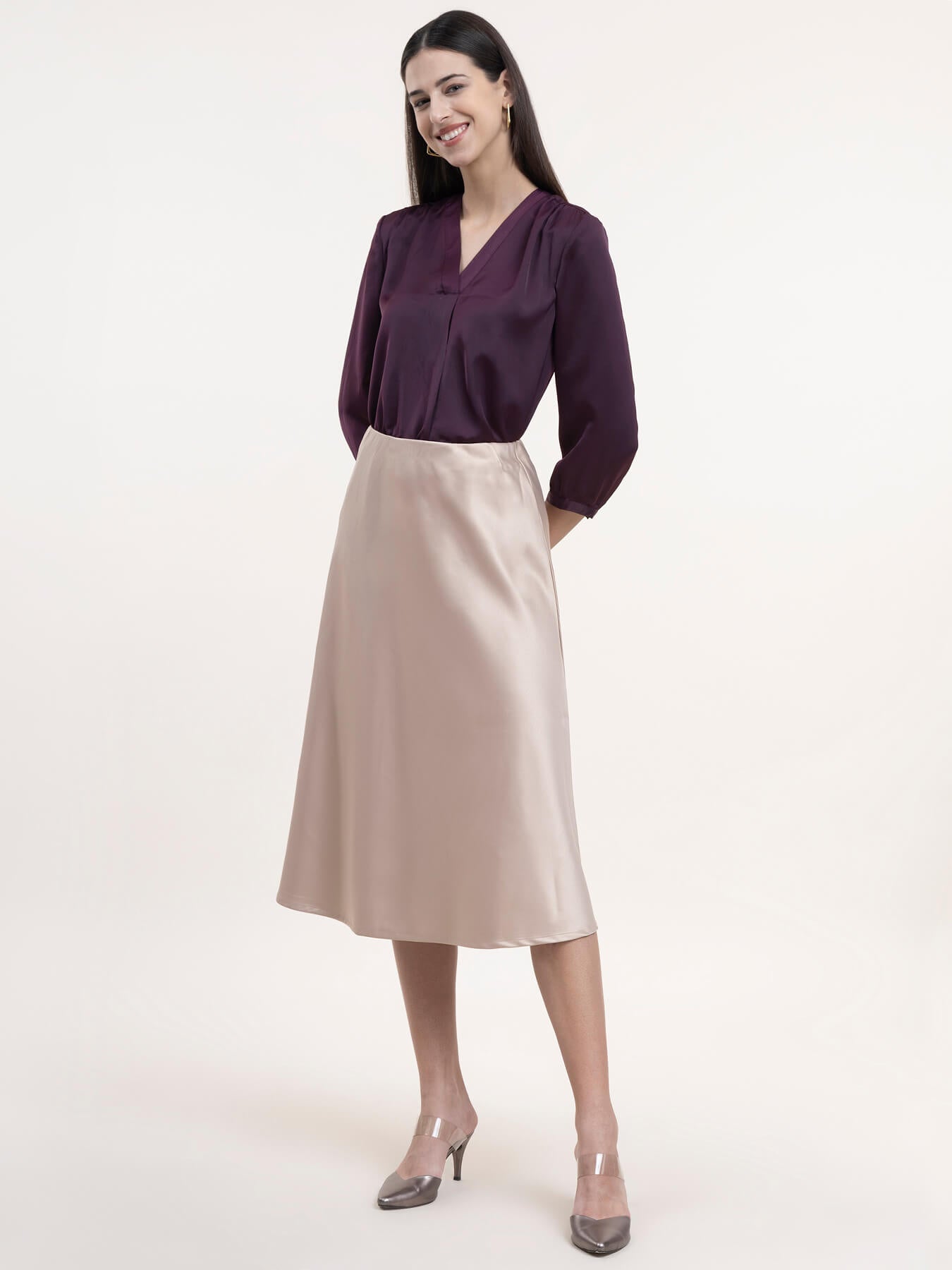 Satin Front Pleat Top - Wine