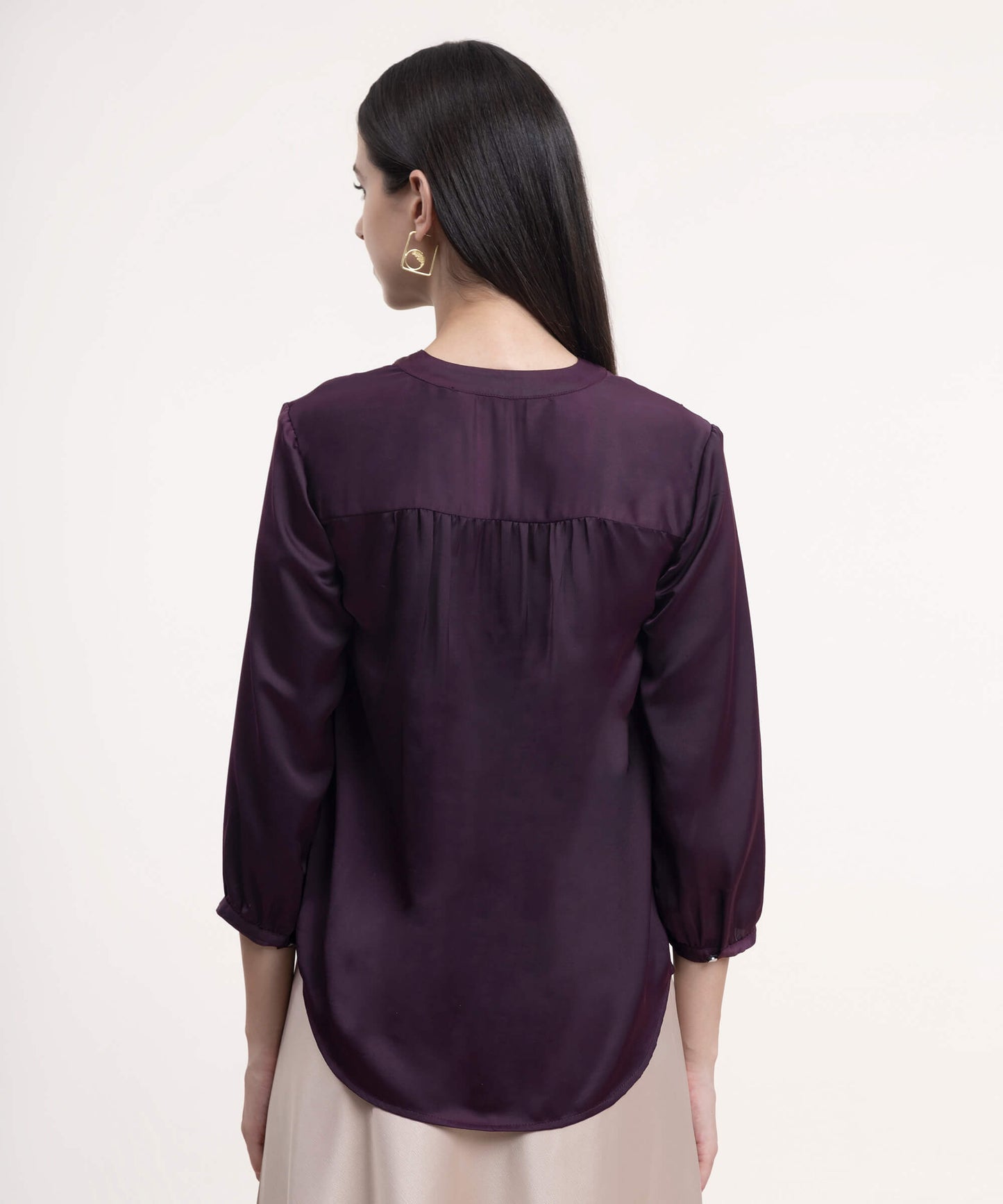 Satin Front Pleat Top - Wine