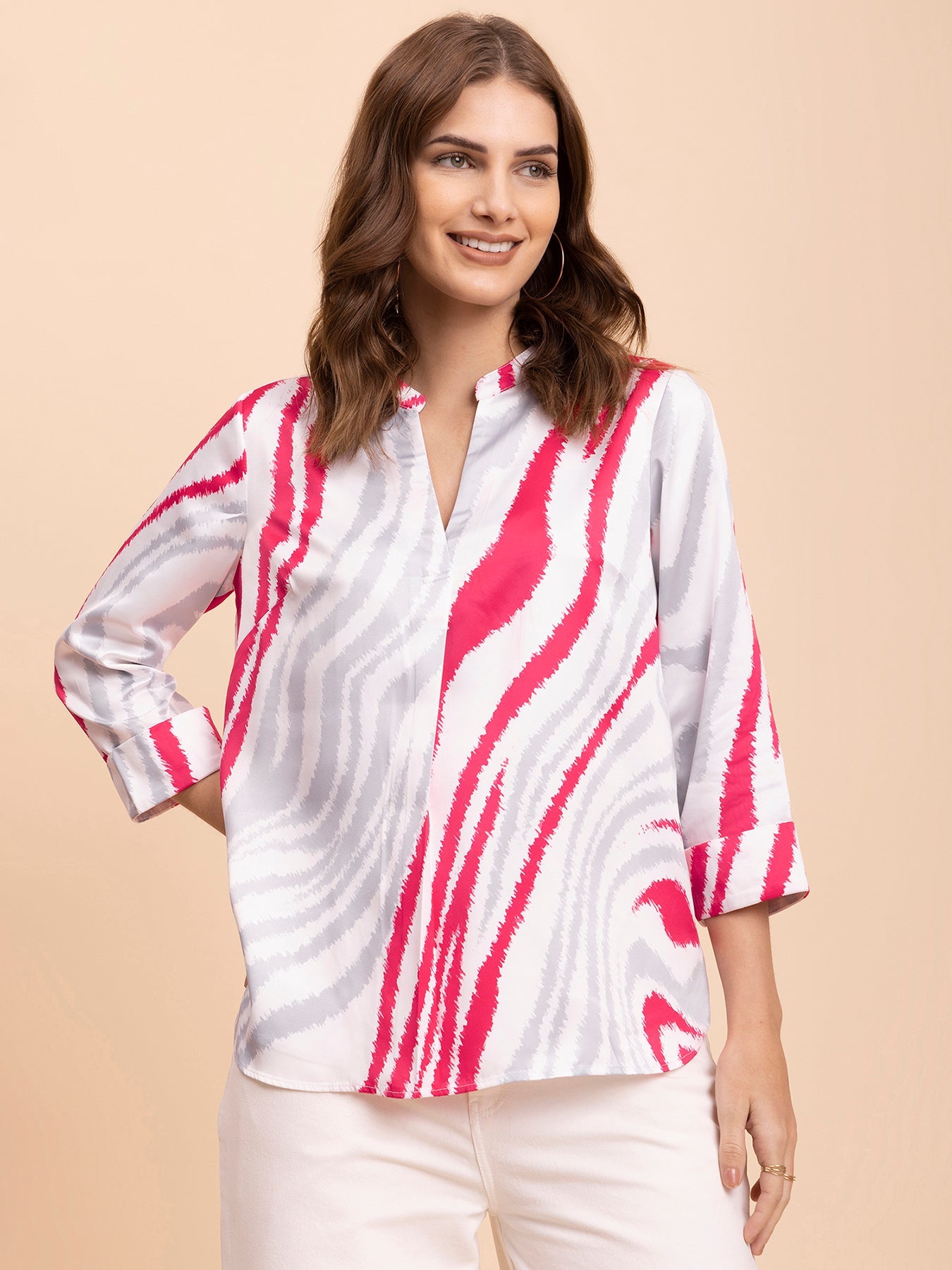 Satin Animal Print Top - Fuchsia and Grey