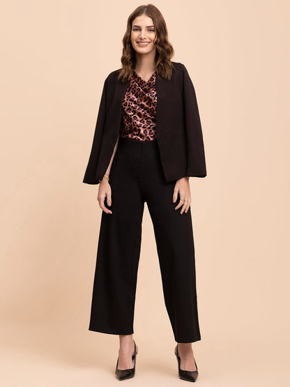 Satin Cowl Neck Top - Brown and Black