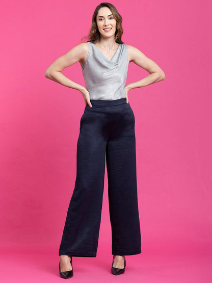 Satin Cowl Neck Top - Grey