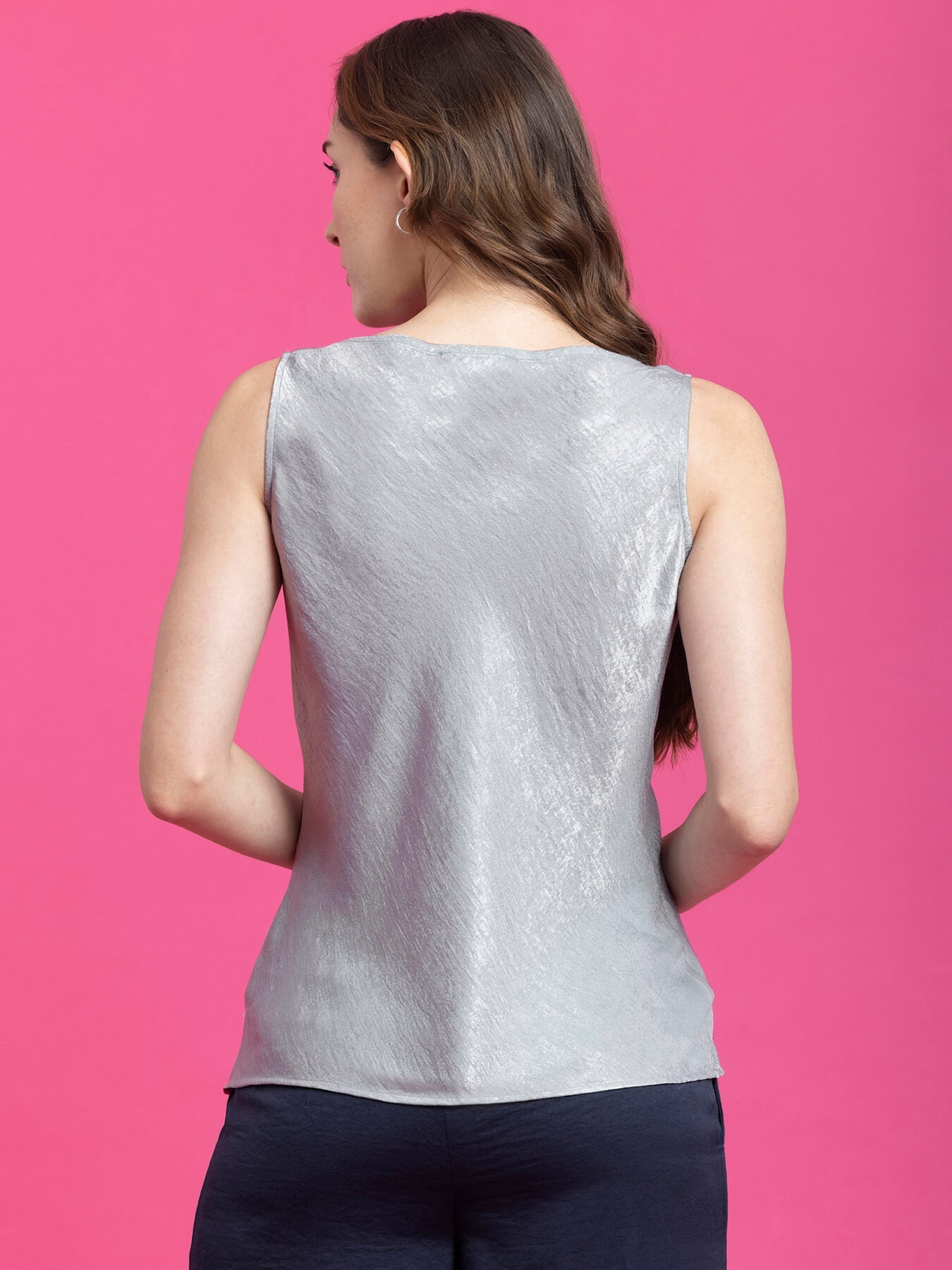 Satin Cowl Neck Top - Grey