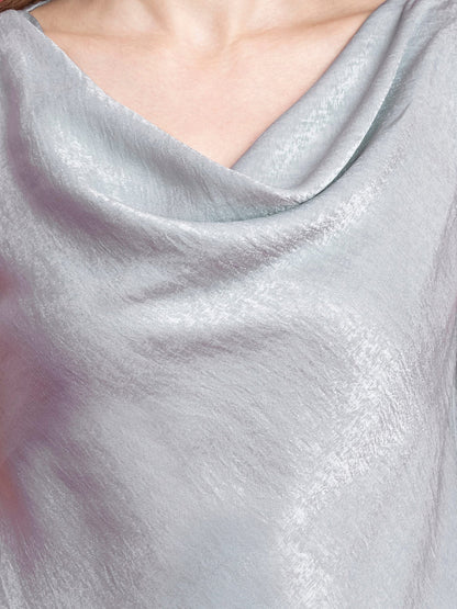 Satin Cowl Neck Top - Grey