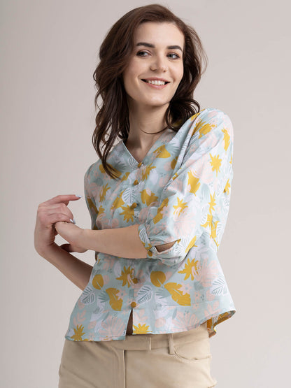 Cotton Floral Peplum Top - Multicolour