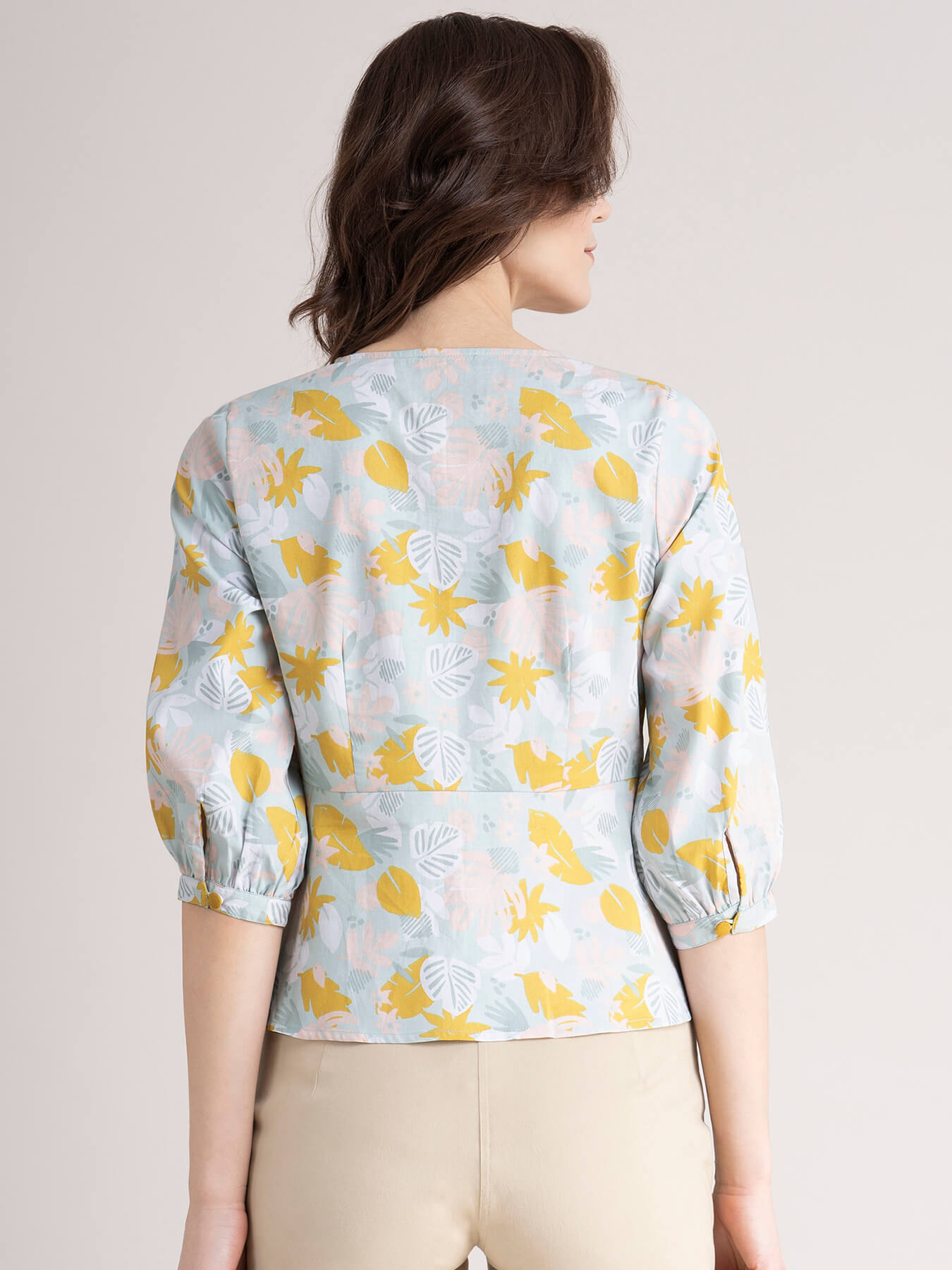 Cotton Floral Peplum Top - Multicolour