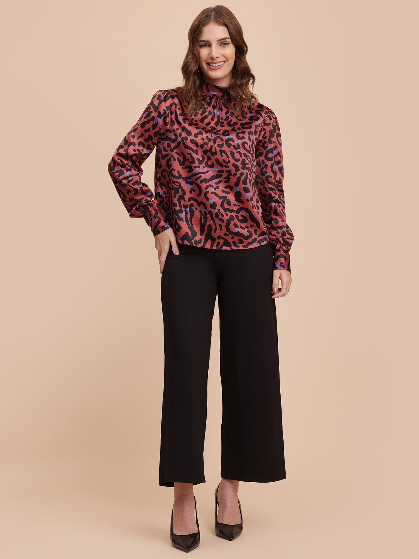 Satin Animal Print Top - Multicolour