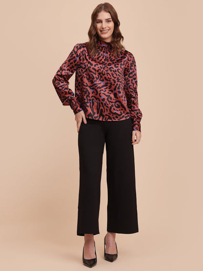 Satin Animal Print Top - Multicolour