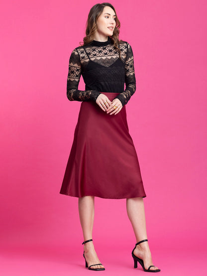 Ruched Neck Lace Top - Black