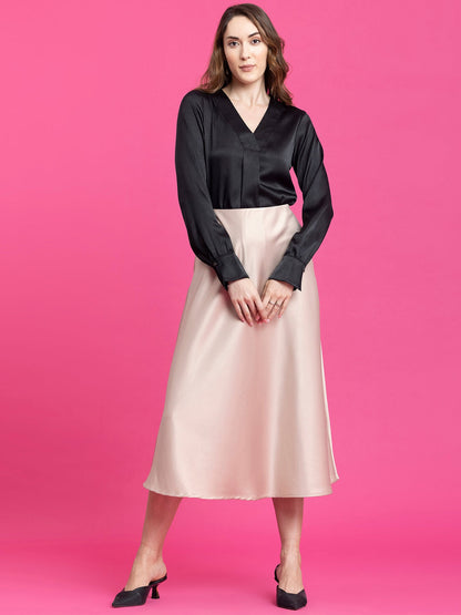 Satin Front Pleat Detail Top - Black