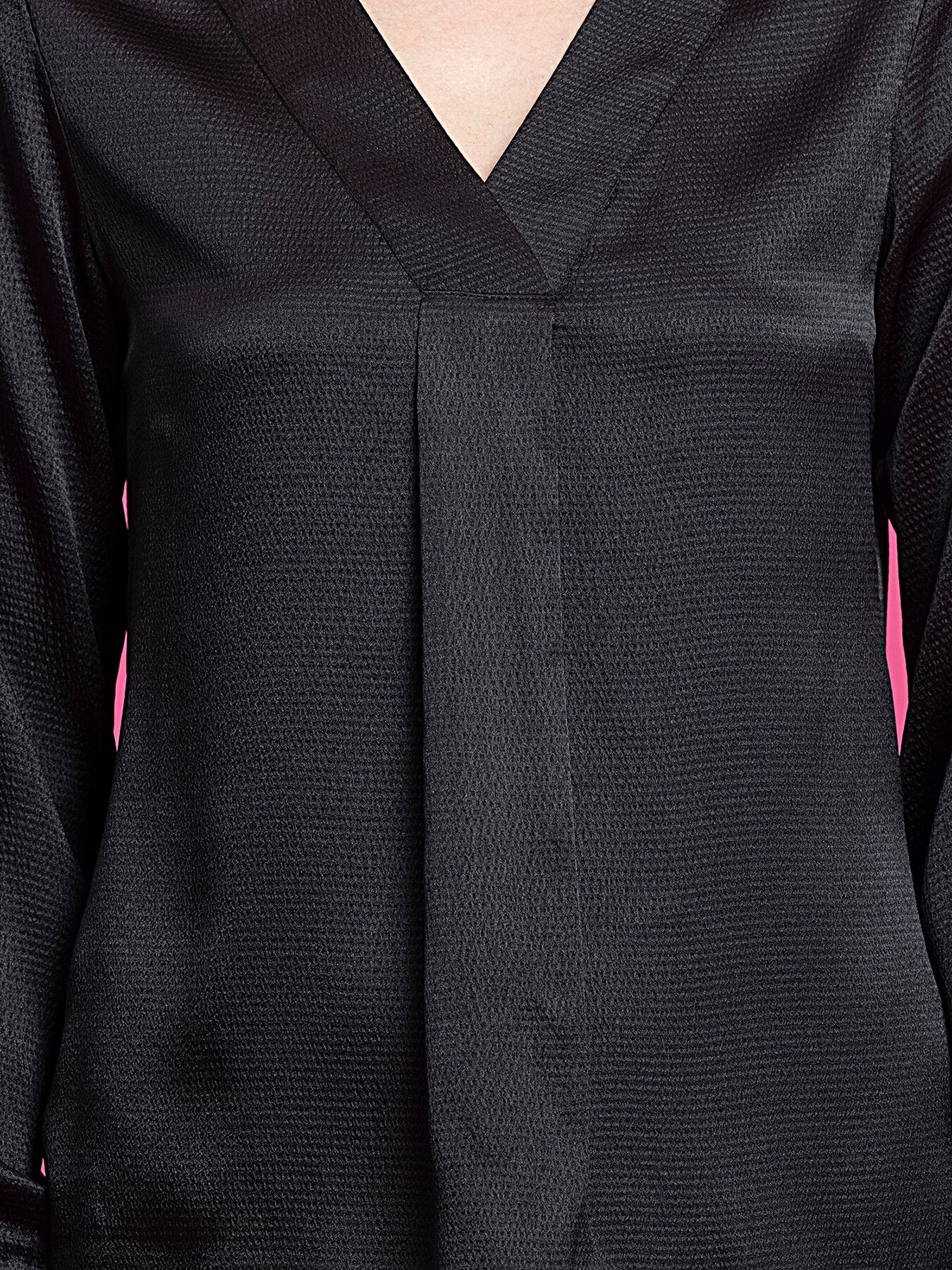 Satin Front Pleat Detail Top - Black
