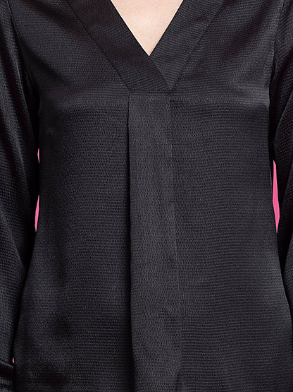 Satin Front Pleat Detail Top - Black