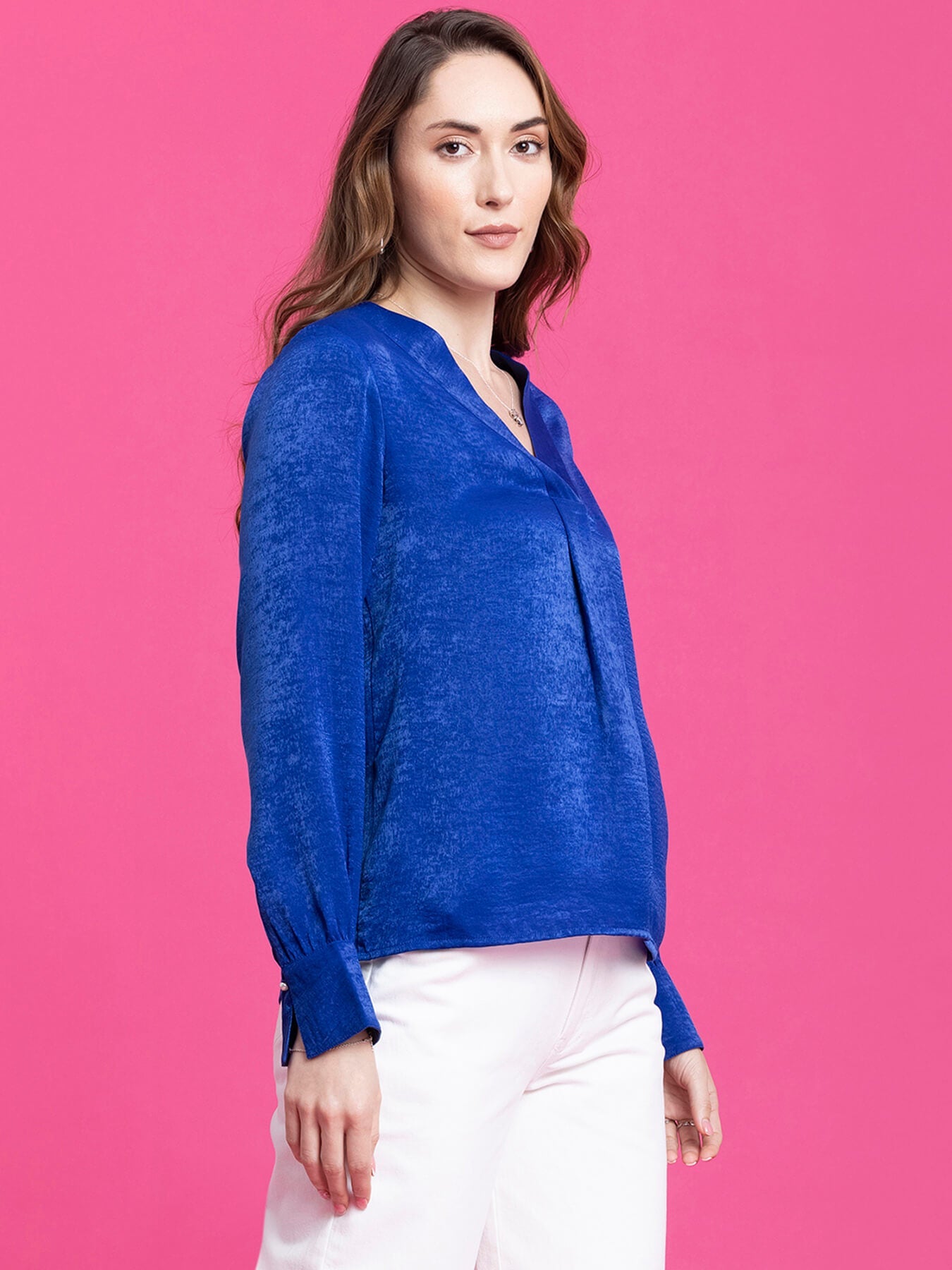 Satin Front Pleat Detail Top - Royal Blue