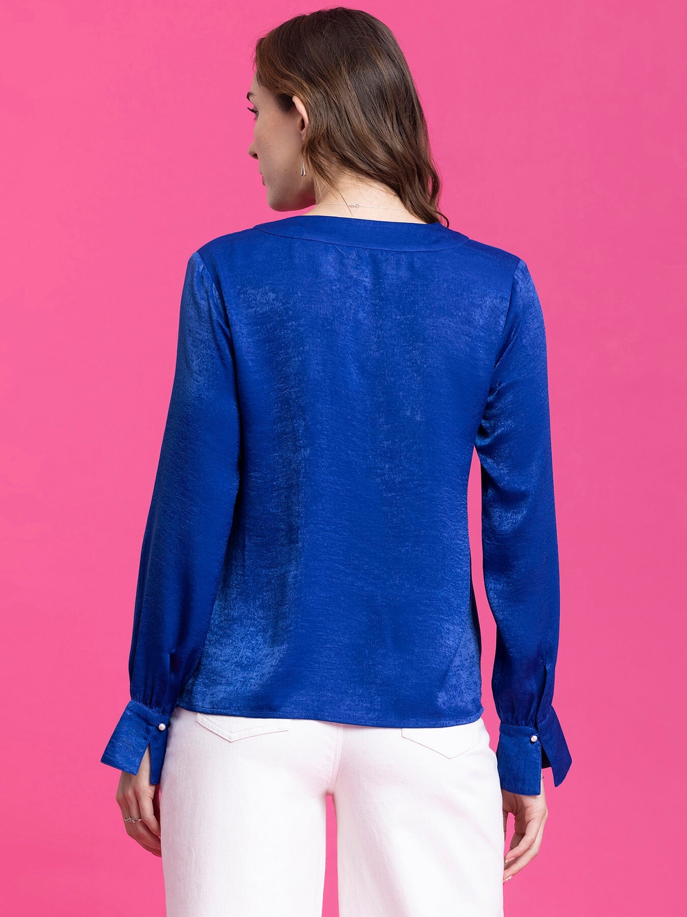 Satin Front Pleat Detail Top - Royal Blue