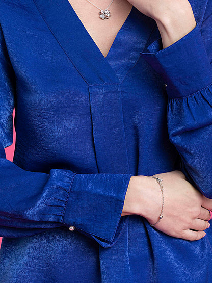 Satin Front Pleat Detail Top - Royal Blue