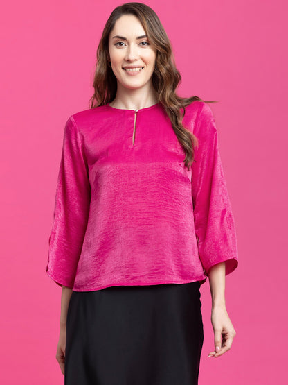 Satin Crew Neck Top - Pink