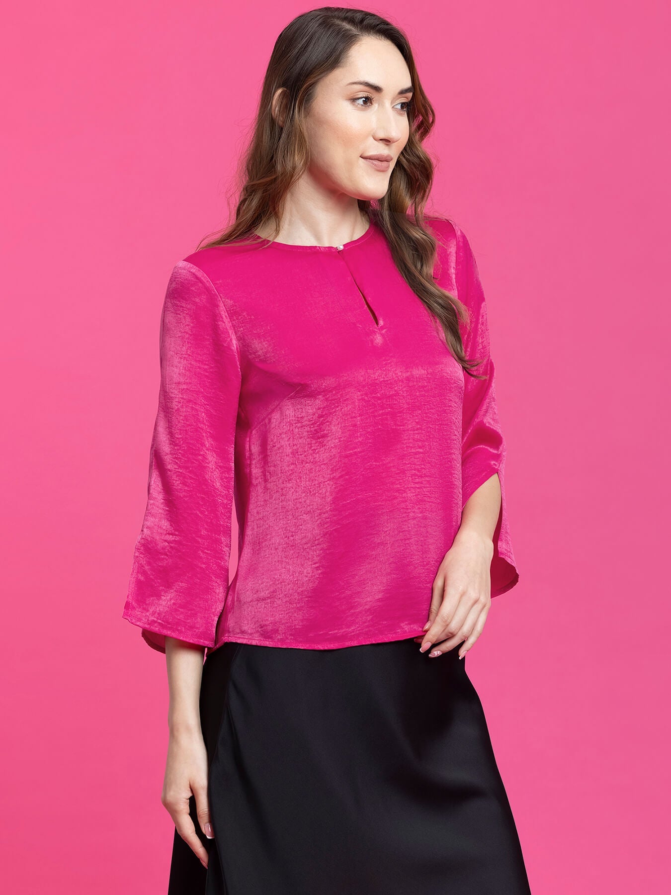 Satin Crew Neck Top - Pink