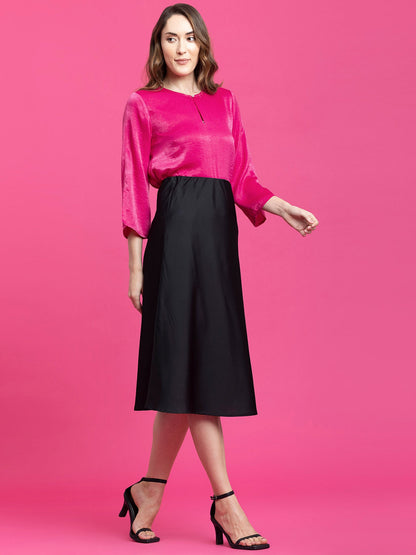 Satin Crew Neck Top - Pink