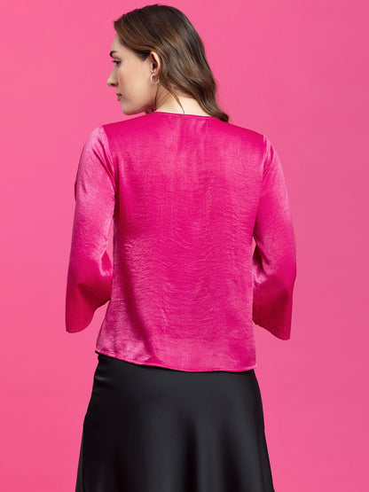 Satin Crew Neck Top - Pink