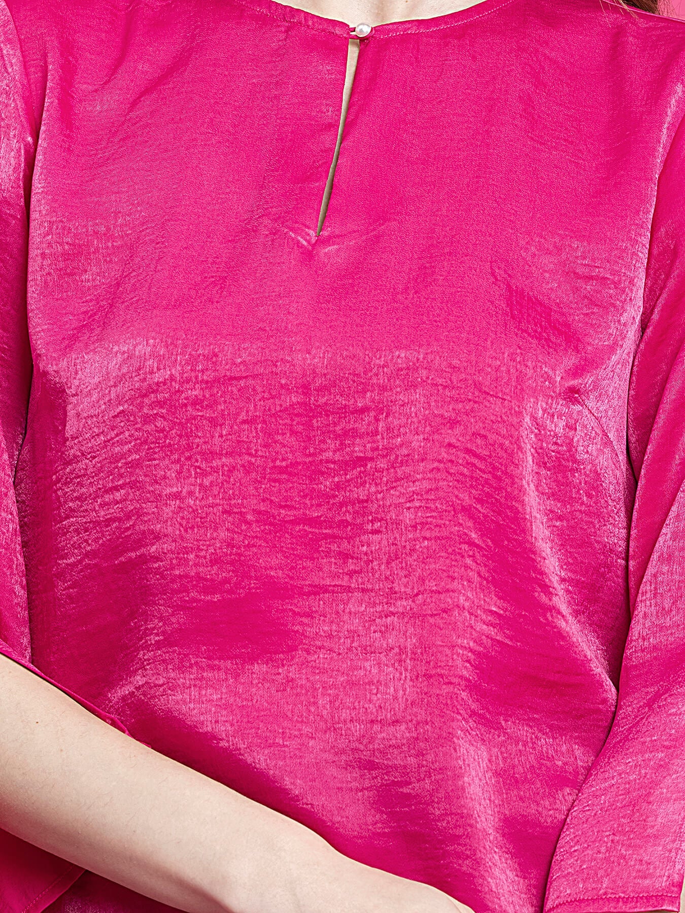 Satin Crew Neck Top - Pink