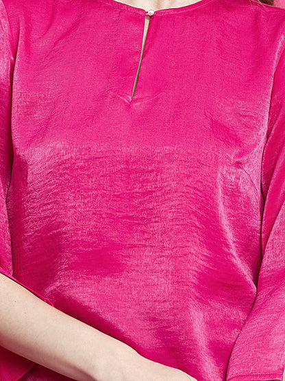 Satin Crew Neck Top - Pink